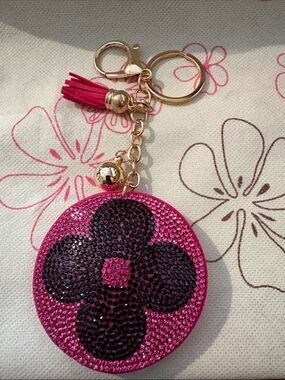 💖🆕💖 Pink Crystal Floral Keychain Card Holder Bag Charm